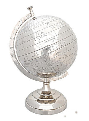 Aluminium World Globe with Brass Tabletop Stand - Nickel