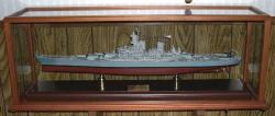 1/350 scale Missouri BB-63 battleship in a ship display case.