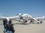 Scaled Composites Space Ship One and launch plane White Knight on the tarmac at Mojave Spaceport/Airport.